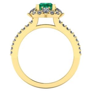 Inel halo cu smarald patrat si diamante din aur 18k de logodna ES390