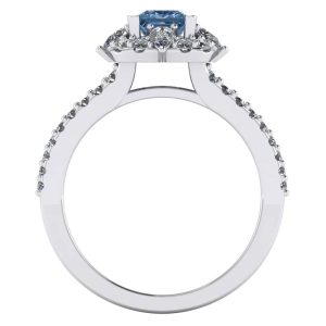Inel din aur cu diamant patrat albastru si diamante de logodna ES390