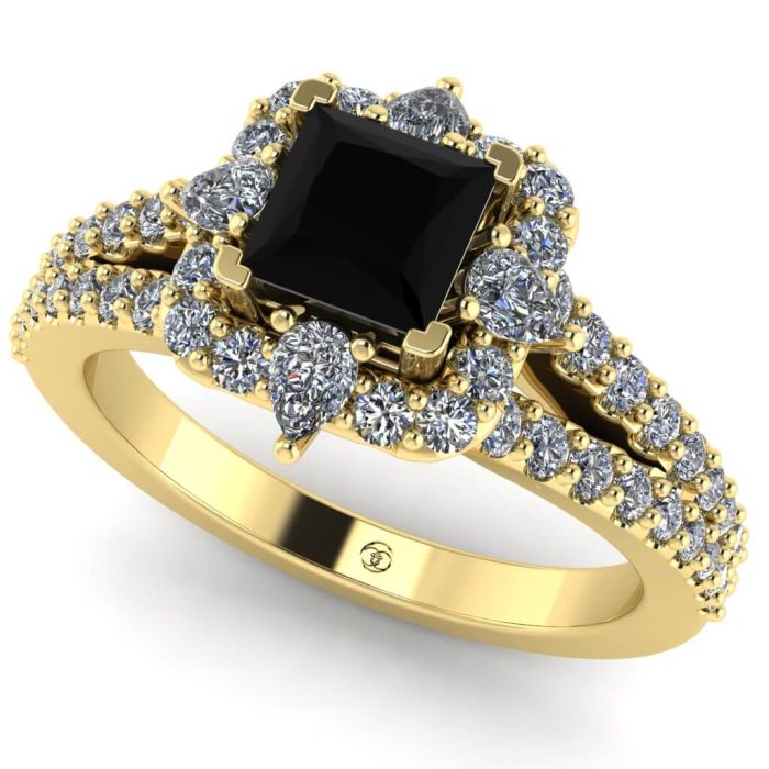 Inel logodna aur cu diamant patrat negru si diamante ES390