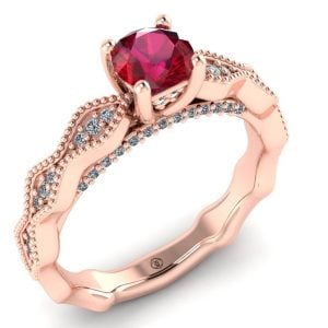 Inel de logodna model cu rubin AAA si diamante din aur roz ES215