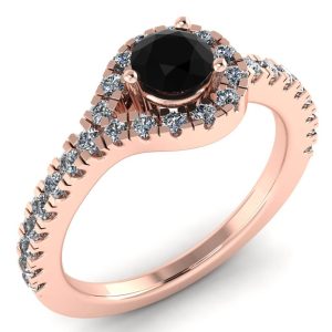 Inel din aur roz titlu 750 cu diamant negru si diamante de logodna ES307