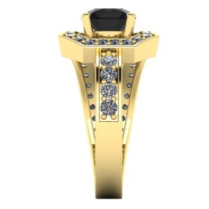 Inel din aur cu diamant negru si diamante de logodna imagine ES308