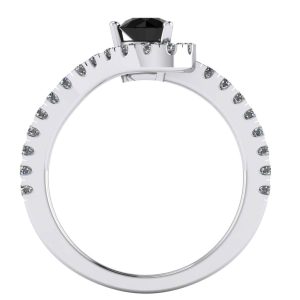 Imagine inel de logodna din aur alb cu diamant negru si diamante de logodna ES307
