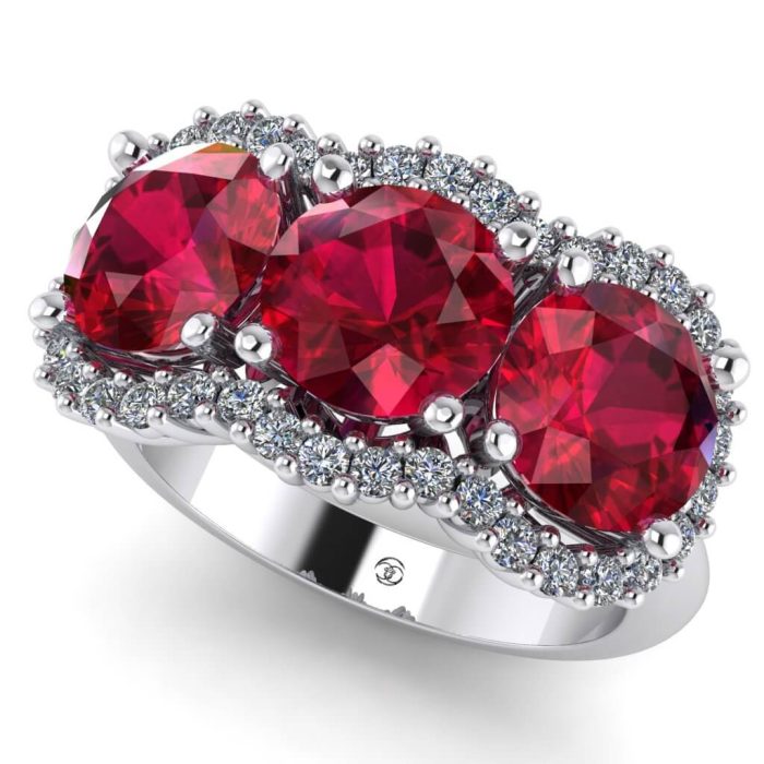Inel de logodna cu rubine si diamante din aur 18k alb ES268