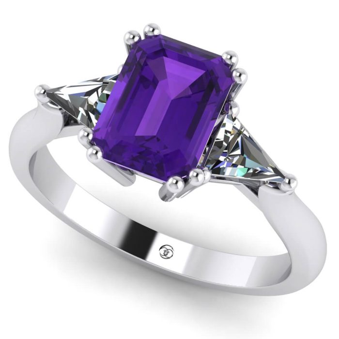 Inel ametist dreptunghi si diamante titlu aur 18k logodna ES173