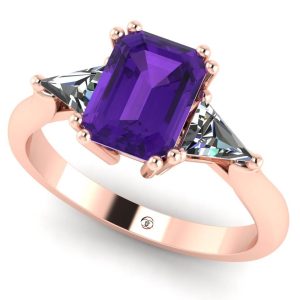 Inel din aur de logodna cu diamante transparente si ametist ES173