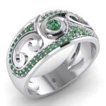 Inel lux cu diamante verde rotund din aur 18k ES217