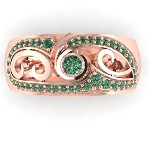 Inel model luxury cu diamant verde din aur roz 14k ES217