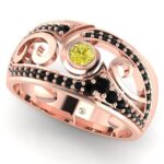 Inel din aur roz 18k cu diamante negre si diamant galben ES217