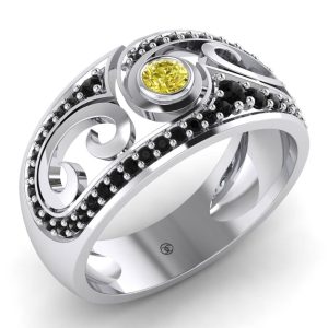 Inel model nou esan cu diamante galbene si diamante negre din aur ES217