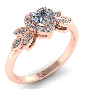 Inel din aur alb cu diamant inima si diamante de logodna ES245