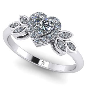 Inel din aur 18k alb cu diamant inima si diamante ES245