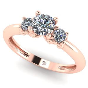 Inel logodna cu 3 diamante rotund din aur roz 18k ES317