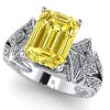 Inel cu safir galben emerald si diamante din aur 18k alb ES279
