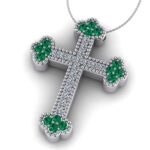 Cruce pandant cu smaralde si diamante din aur alb ESCR10