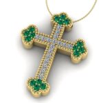 Cruce bizantina cu randaline din aur galben cu diamante si smaralde ESCR10