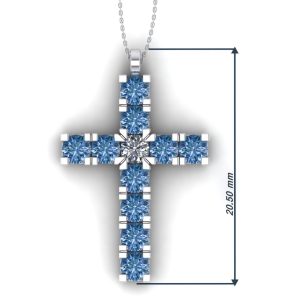 Cruce cu diamant albastru si incolor 2.5 mm din aur ESCR6