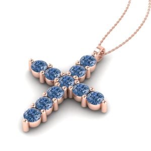Cruce din aur roz 750 cu diamante albastre ESCR9