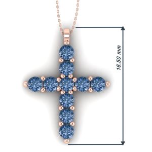 Cruce cu dimensiunea de 16.50 mm din aur roz cu diamante albastre ESCR9