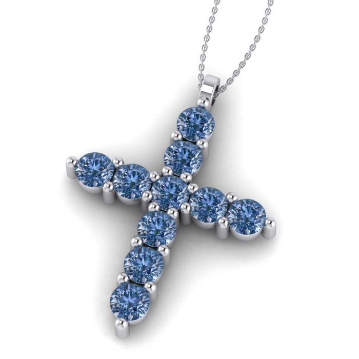 Cruce din aur alb cu diamante albastre model clasic ESCR9