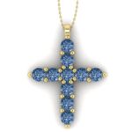 Pandantiv cruce cu diamante albastre din aur galben 18k ESCR9