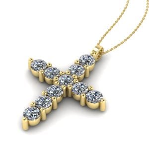 Cruce cu diamante albe din aur galben 14k ESCR9