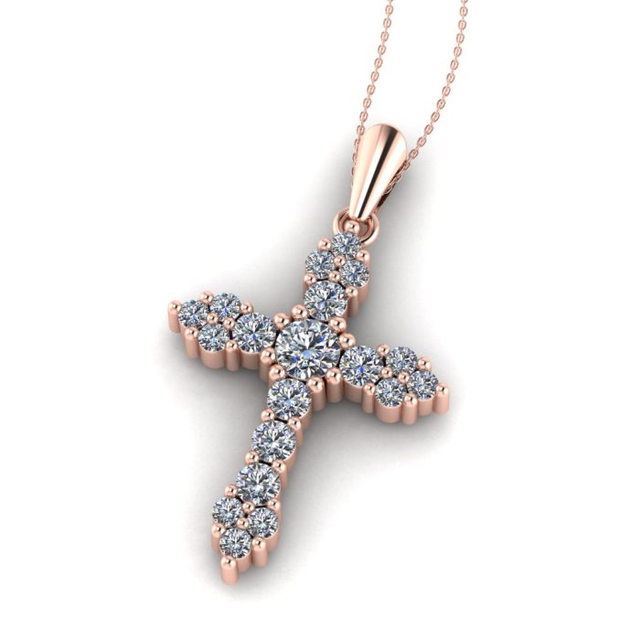 Cruce cu diamante din aur roz 18k ESCR21