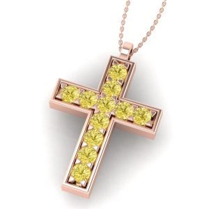 Cruce cu diamante galbene 1.50 mm din aur roz 18K ESCR8