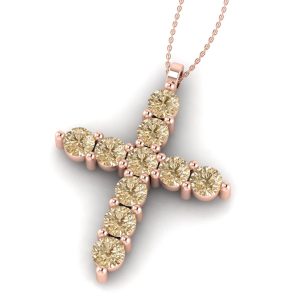 Pandantiv Cruce cu diamante maro dimensiune 2 mm din aur roz ESCR9