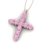 Cruce cu diamante roz 2mm din aur roz ESCR9