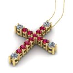 Cruce cu diamante si rubine model clasic din aur galben ESCR4