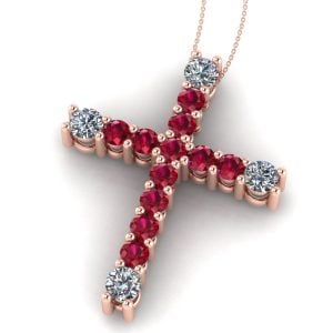Cruce cu diamante si rubine model clasic din aur roz ESCR4