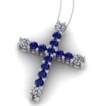 Cruciulita cu diamante si safire albastre model clasic din aur alb ESCR4