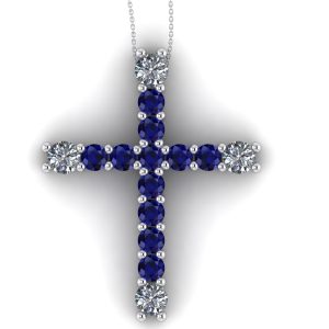Cruciulita cu diamante si safire albastre model clasic ESCR4