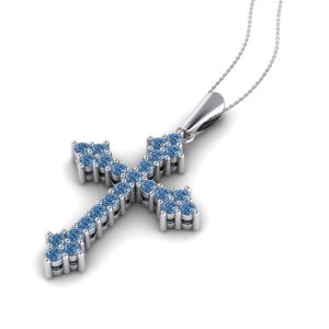 Cruce din aur alb 18k cu diamante albastre ESCR23