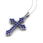 Cruce din aur alb 18k cu safire albastre ESCR23