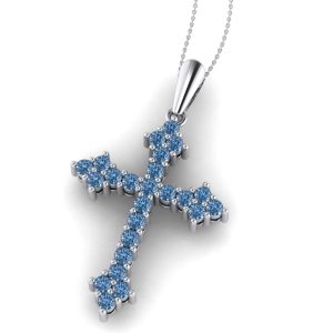 Cruce din aur alb cu diamante albastre ESCR23