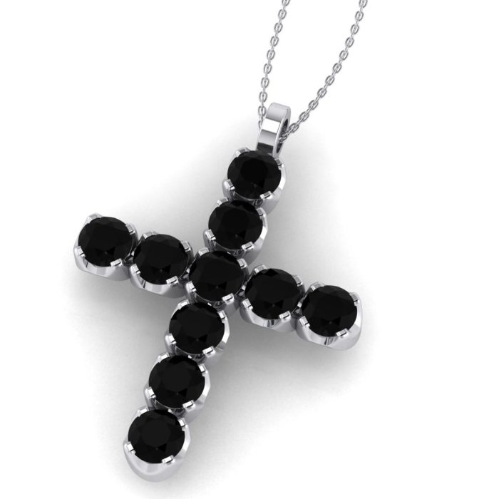 Cruce din aur alb cu diamante negre 2 mm ESCR11