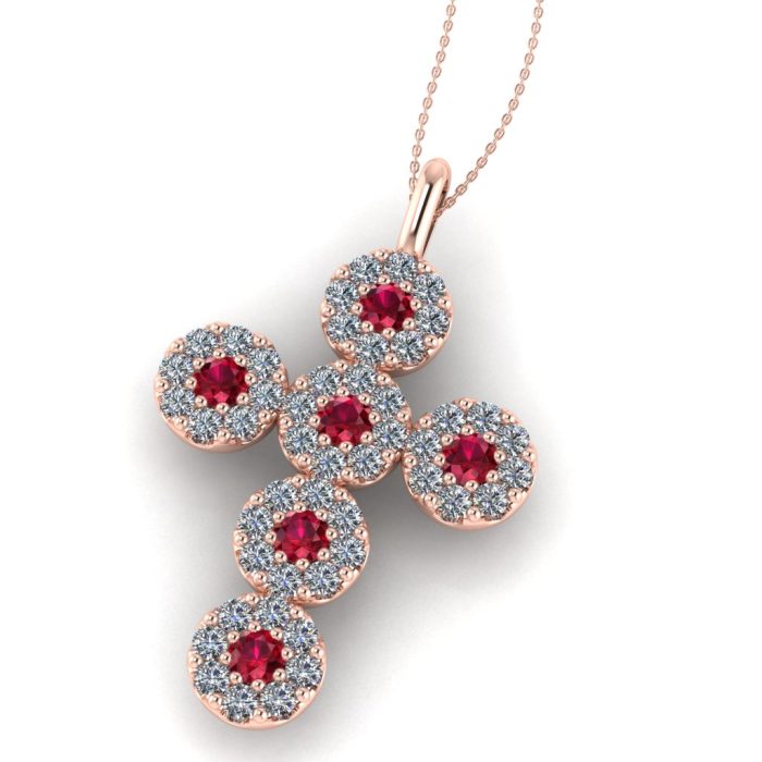 Cruciulita cu rubine si diamante din aur roz 18k ESCR13