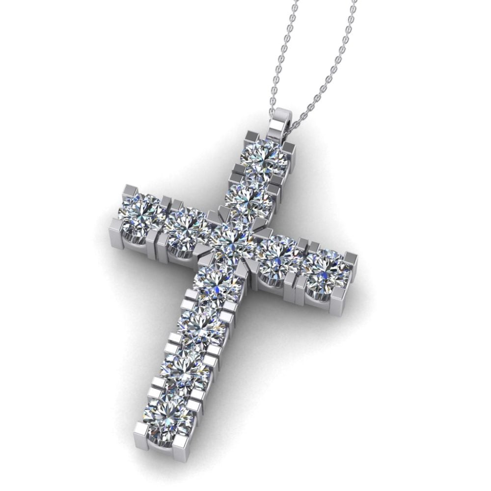Cruce pandantiv cu diamante 2.5 mm din aur alb ESCR6