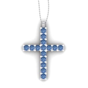 Cruciulita cu diamante albastre 1.50 mm din aur alb 18k ESCR18