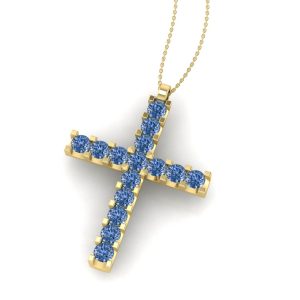 Cruciulita cu diamante albastre 1.50 mm din aur galben ESCR18