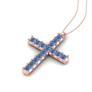 Cruciulita cu diamante albastre 1.50 mm din aur roz 18k ESCR18