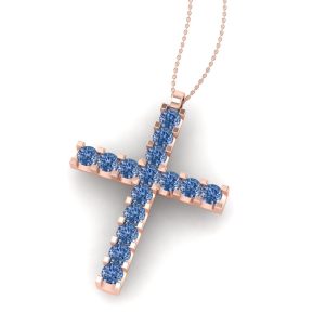 Cruciulita cu diamante albastre 1.50 mm din aur roz ESCR18