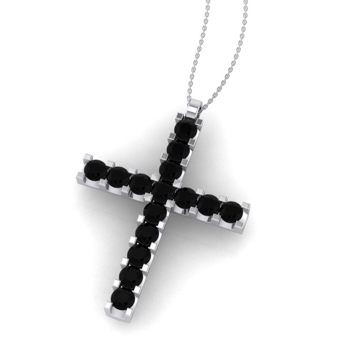 Cruciulita cu diamant negru din aur alb ESCR18