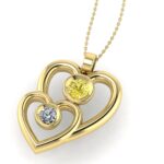 Pandantiv 2 inimi cu diamant galben din aur galben ESP34