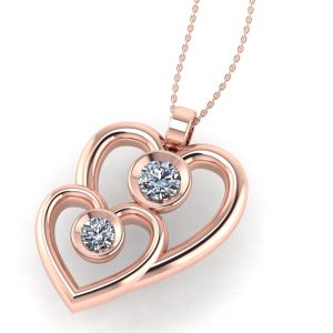 Pandantiv 2 inimi cu diamante din aur roz 18k ESP34