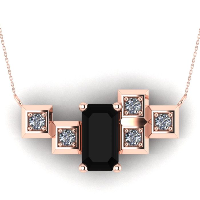 Pandantiv din aur roz cu diamante incolore si diamante negre ESP23
