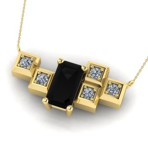 Pandantiv din aur galben cu diamant emerald negru si diamante ESP23