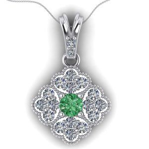 Pandantiv din aur 14k cu diamant verde si diamante albe ESP19